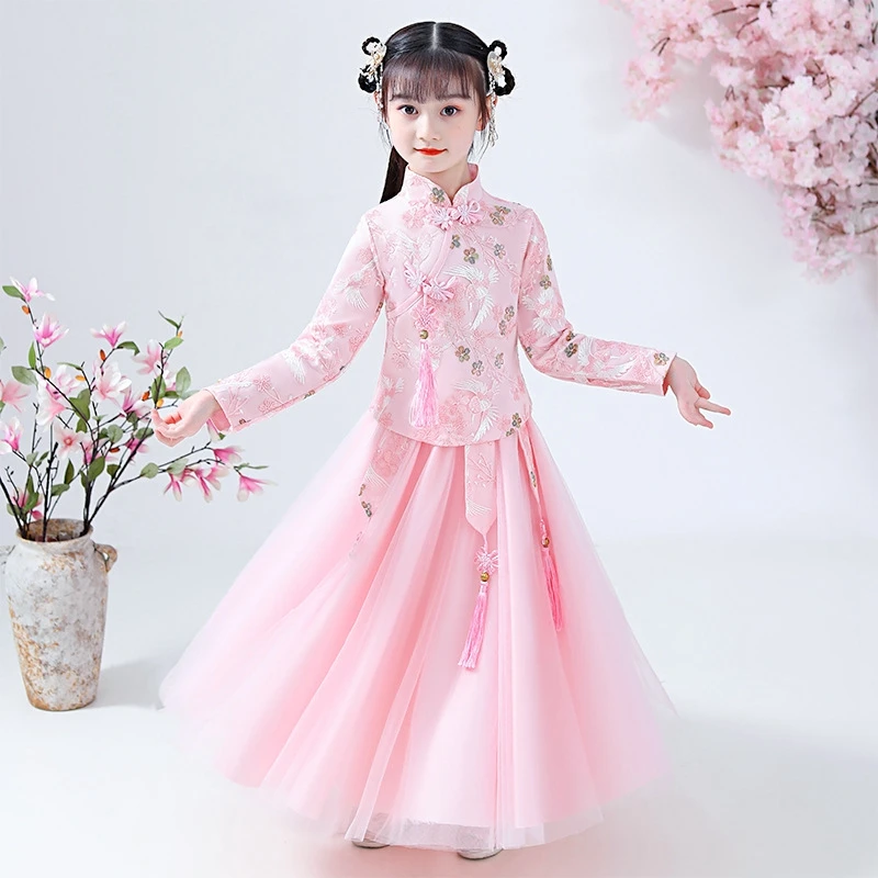 

New Ancient Hanfu Girls' Summer Thin Chinese Traditional Style Children's Tang Costume Performance Dresses Kids Fairy