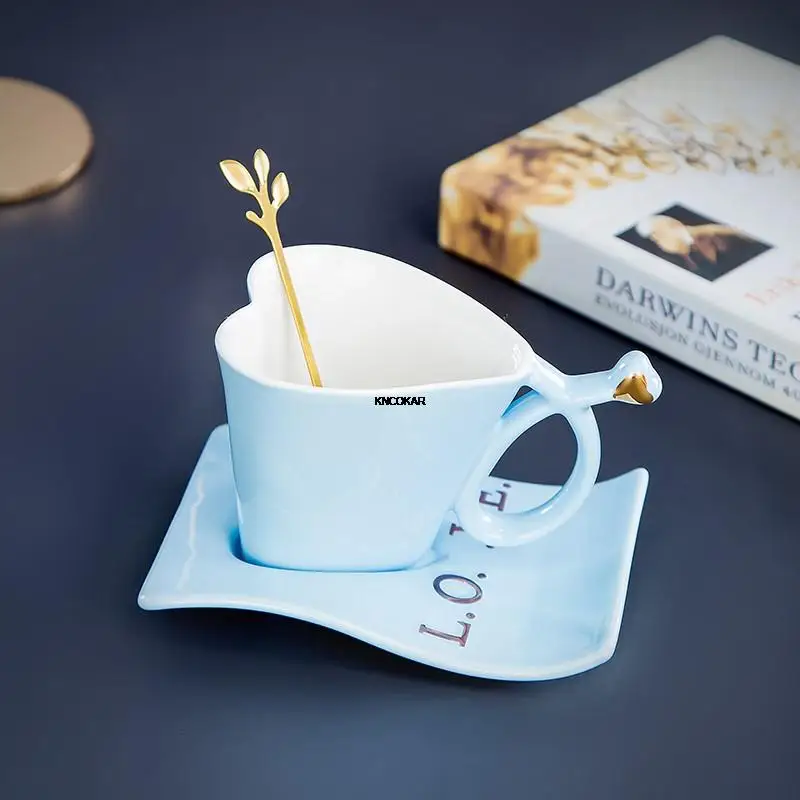 European-style household luxury coffee mug with ear-hanging love ceramic cup high-end cup set high-value teacup
