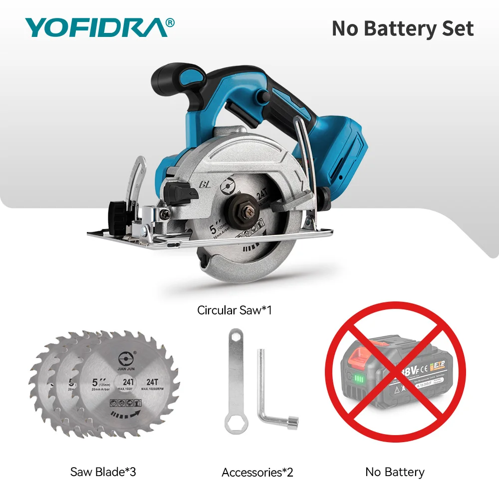 5 inch 125 mm borstelloze draadloze efficiënte elektrische cirkelzaag 0 °   tot 45e °   Verstelbare houtsnijden voor Makita 18V batterijpin