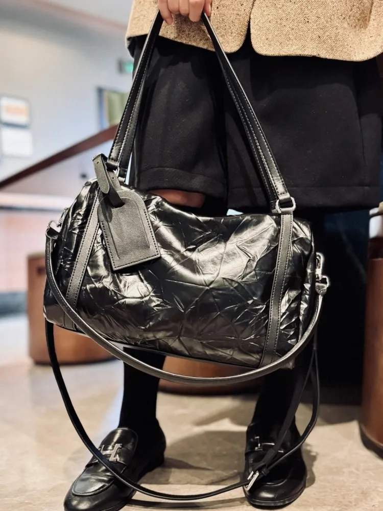 Concise Fashion Genuine Leather Zipper Crossbody Bags High Quality Comfortable Handbag Solid Color Cowhide Female Pillow Bag