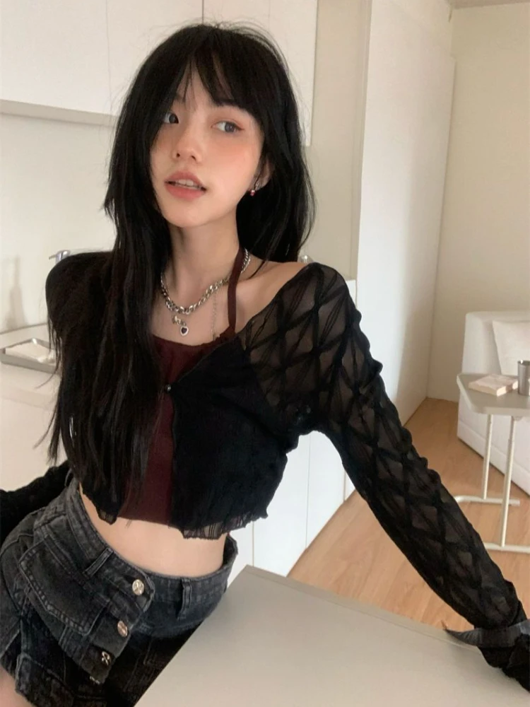 

Summer Jackets Women Sun-proof Sweet Casual V-neck Femme All-match High Street Outwear Holiday Cropped Fashion Thin Breathable