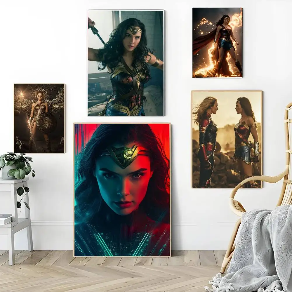 1PC Wonder Superhero Woman Vintage poster Self-adhesive Art Waterproof Paper Sticker Coffee House Bar Room Wall Decor
