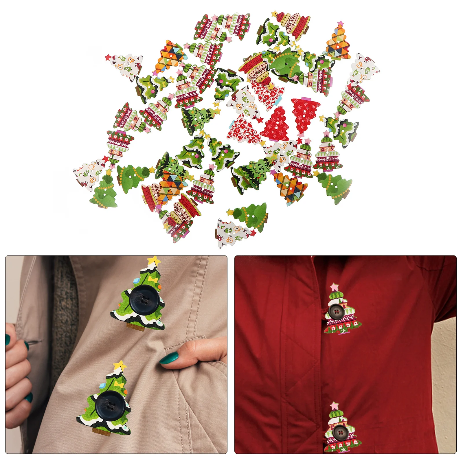 

2Pack Wooden Xmas Buttons Creative Handmade Decorative Fasteners for Sewing Clothes Accessories Xmas Buttons Sewing Accessories