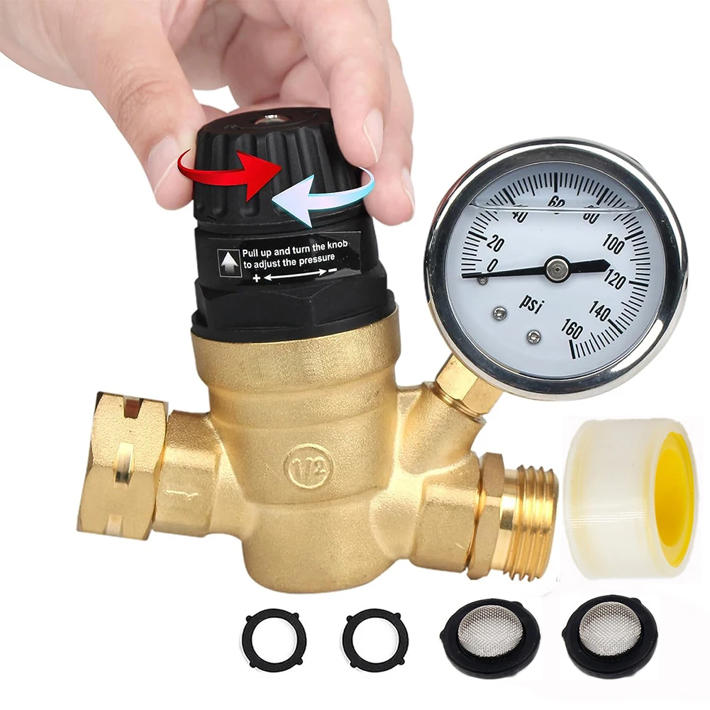 Adjustable Water Regulator Camper Water Pressure Gauge Adjustable Handle Compact And Portable Dual Filter Design