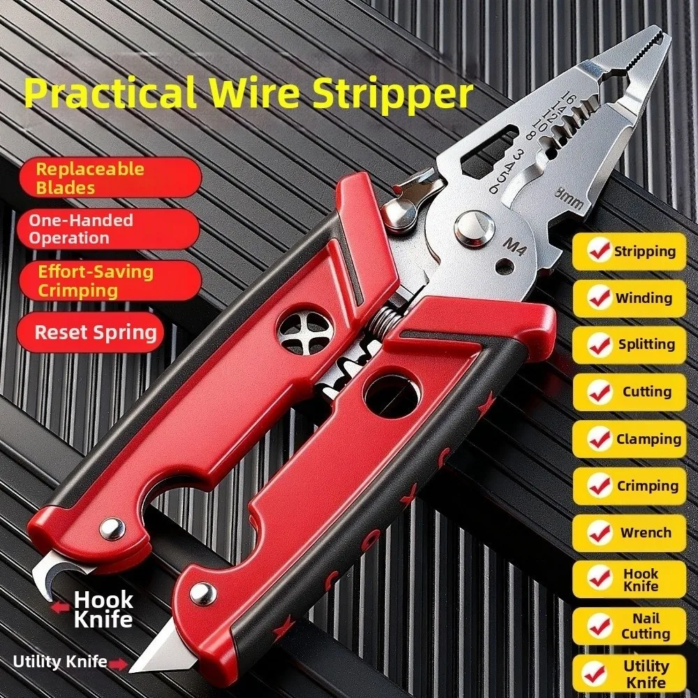 

18-in-1 Function Wire Stripper Alloy Steel Fast Sharp Wire Stripping Tool Cutter Labor-Saving Operation Electrician Pliers
