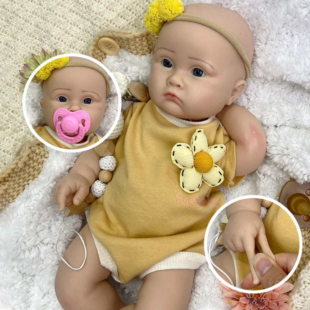 

18" Soft Silicone Reborn Baby Doll Girl Weighted Cuddle Doll Hand Painted Blue Eyes Open Mouth Newborn For Christmas Collectible