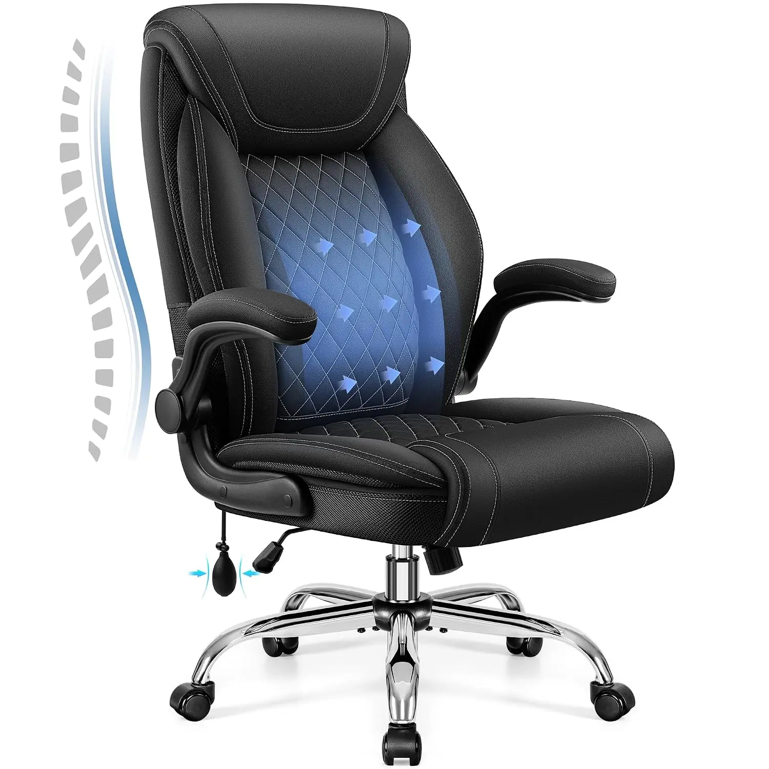 Executive Office Chair with Lumbar Support, Big and Tall Ergonomic Computer Desk Chair, Leather Comfy High Back Gaming Chair