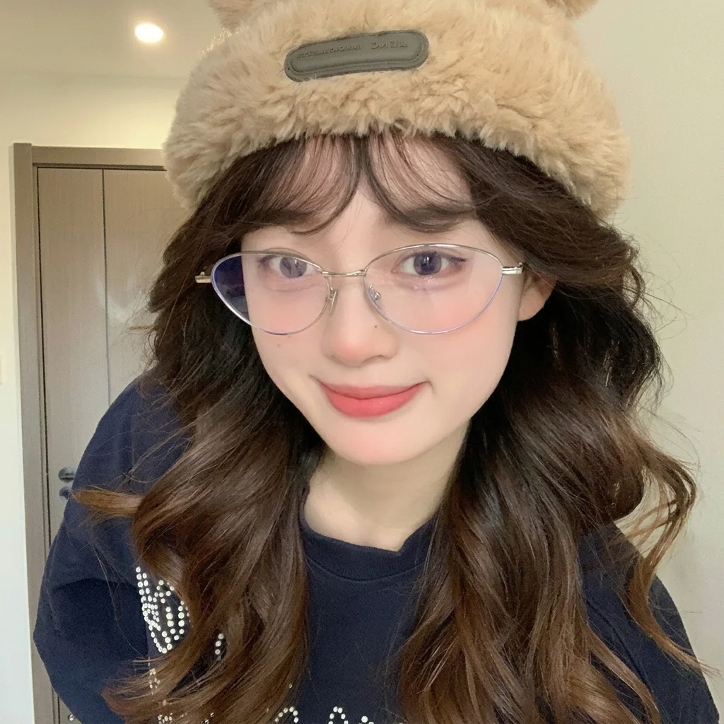 Thin Rim Glasses Compatible Retro Eyeglasses Blue Light Blocking Glasses Metal Oval Metal Frame For Daily Study Fashion Makeup