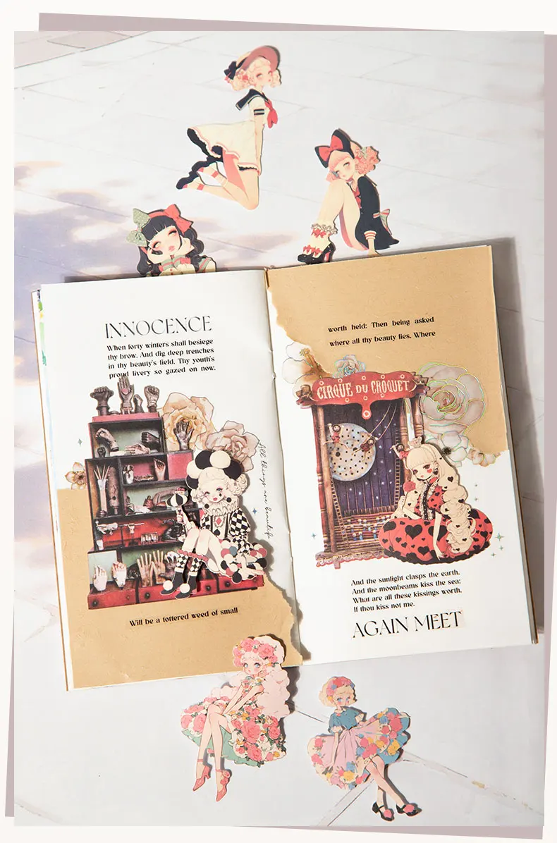 JIANQI 15 Blatt Vintage INS Großformatige niedliche kleine Mädchen-Aufkleber, dekorative Etiketten, Tagebuch, Album, handgefertigt, Scrapbooking-Zubehör – Detail 12