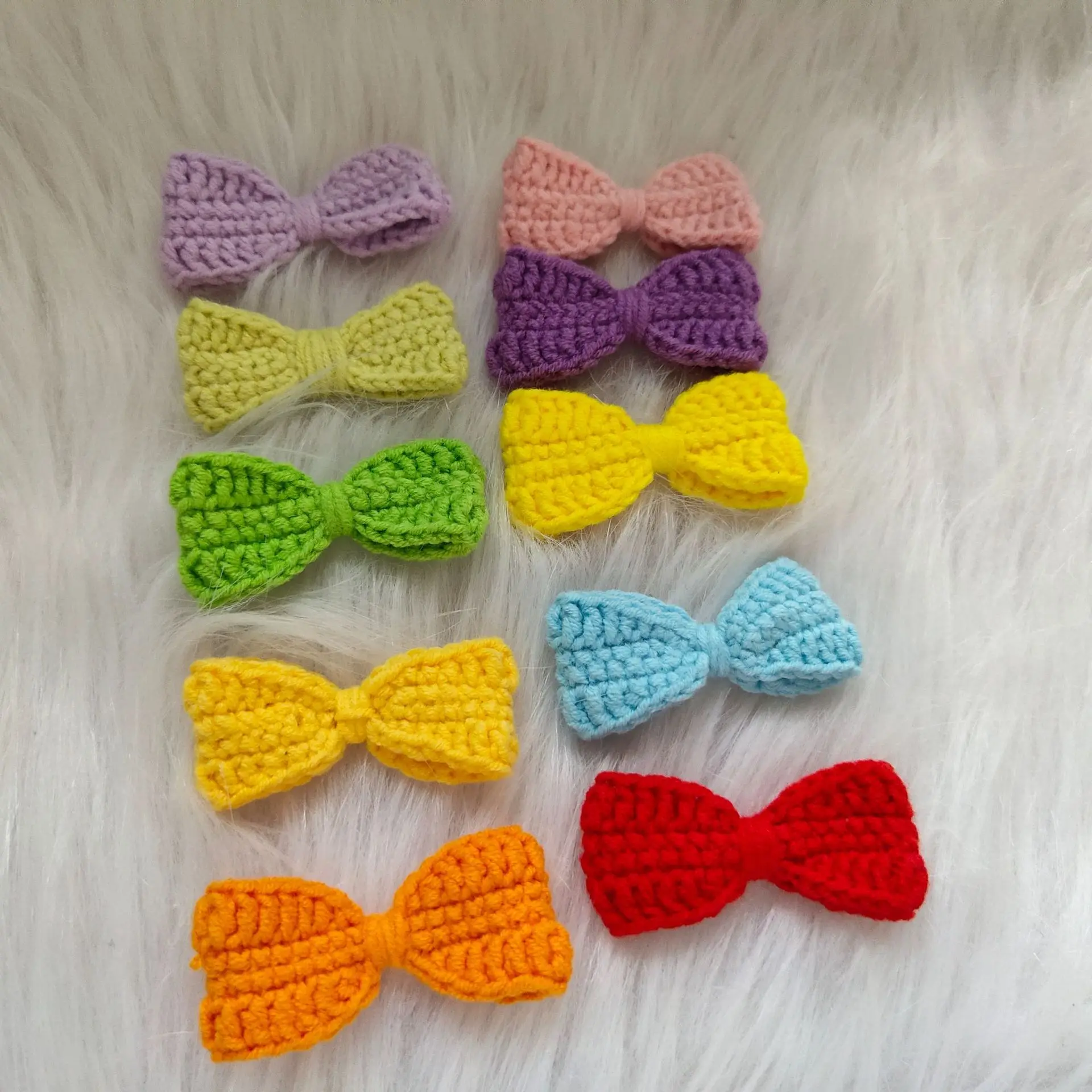 5Pcs Cute Handmade Crochet Bowknot Wool 11 colors  Knitting Infant Headband Hairpin Acessories Craft Ornament