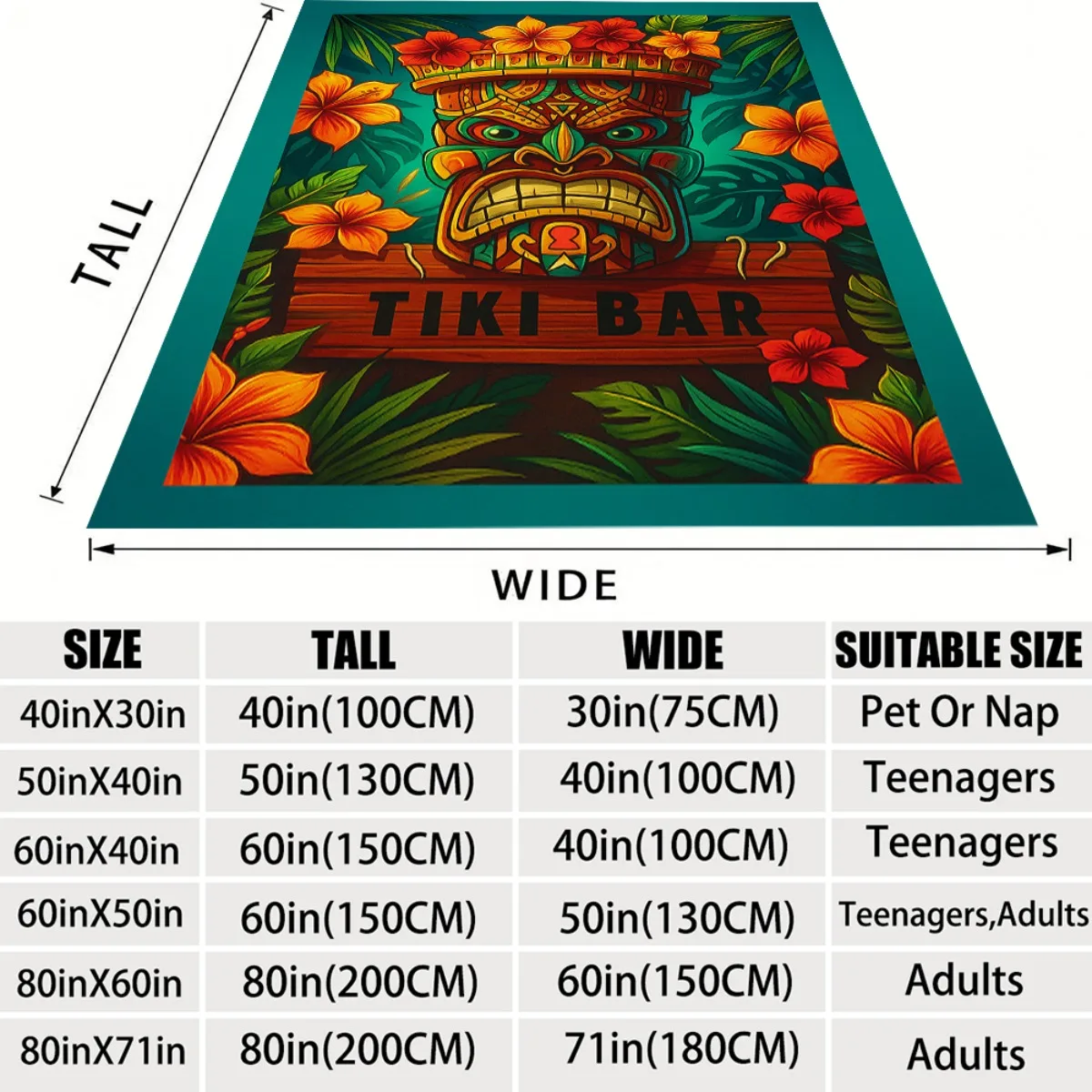 1pc Erosebridal Tiki Bar Sherpa Blanket - Vibrant Hawaiian Tropical Design with Tiki Mask, Palm Leaves & Flowers, Soft Polyester