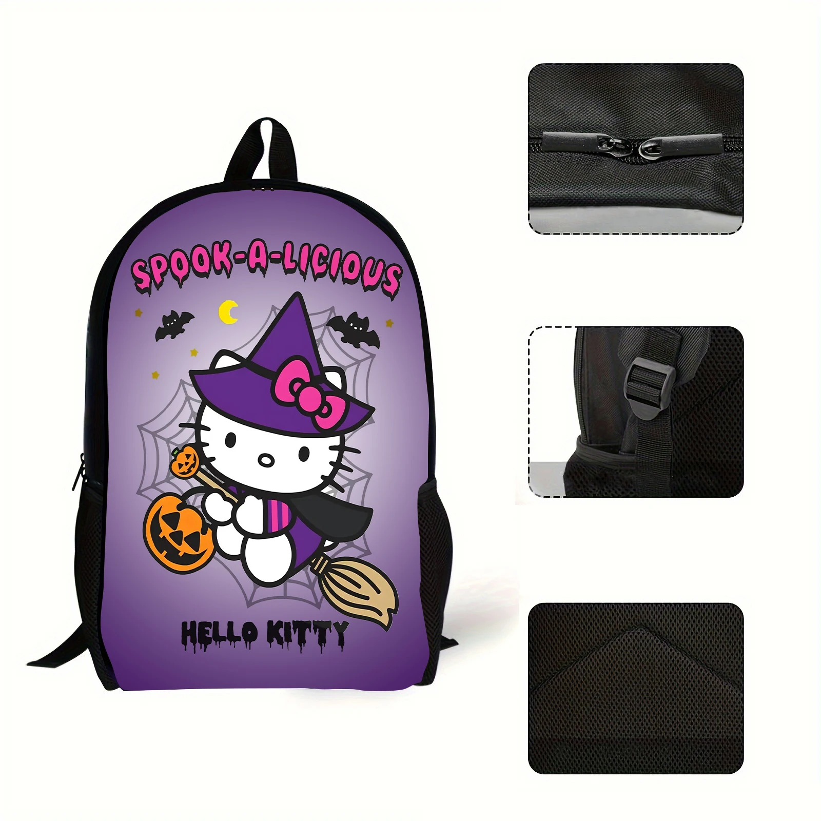 1pc cute HelloKitty printed backpack with Halloween witch pattern, suitable for students' backpacks, daily use