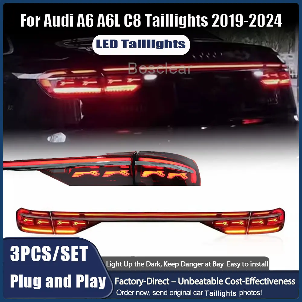 

For Audi A6 C8 2019 2020 2021 2022 2023 2024 Car Taillights Assembly Upgrade Startup A8 Style through Tailamps Tools Accessories