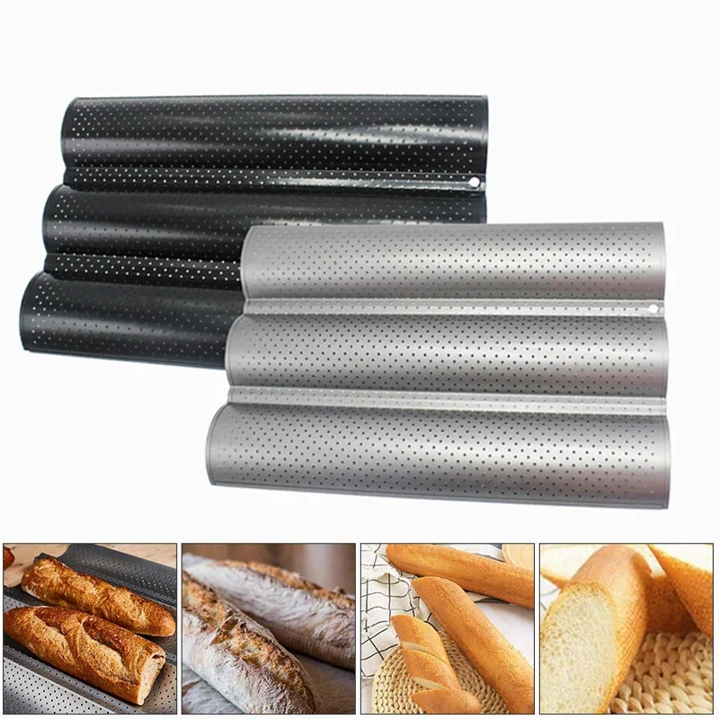 Holaroom-Molde práctico para Baguette de pastel, sartenes para hornear pan francés, bandeja para hornear pan con ondas de 2/3/4 ranuras, herramientas para hornear pan