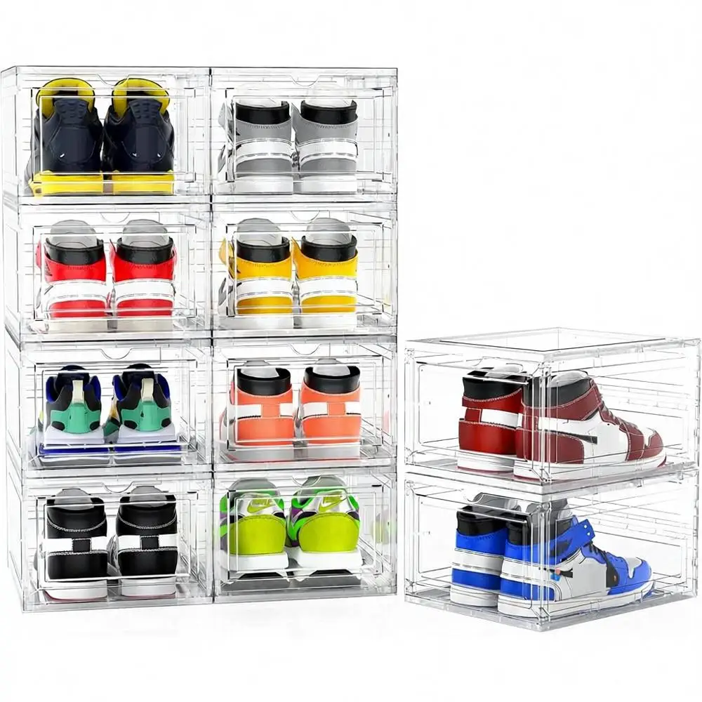 

XX Large Thicken Sturdy Clear Stackable Shoe Storage Boxes Size 12 Sneaker Rack Containers Holders Display Case Organizer Closet