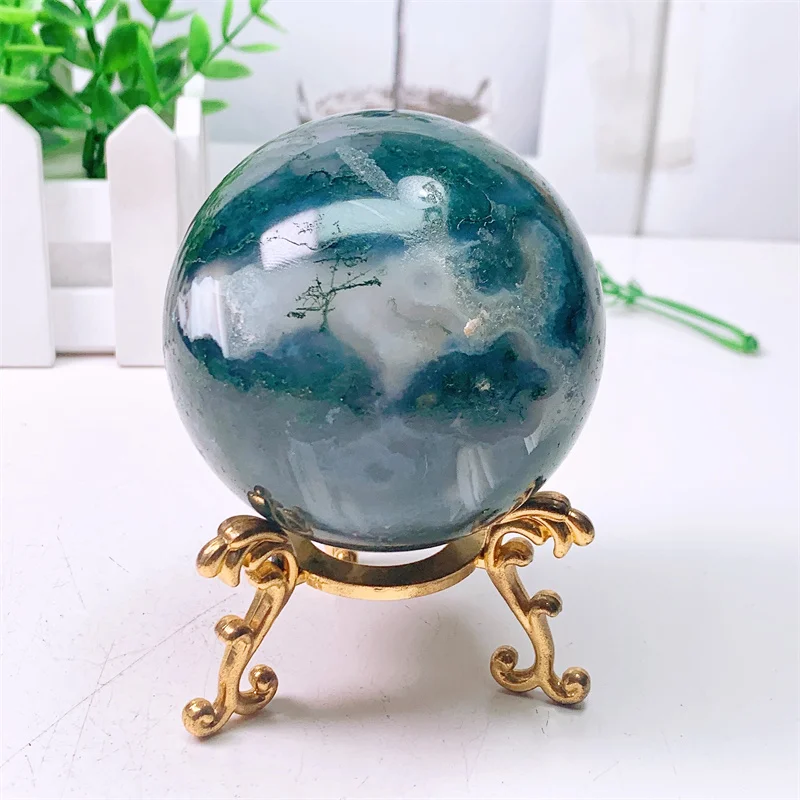 Natural Crystal Moss Agate Sphere Ball, Home Decoration, Witchcraft Supplies, Anyolite Witch, Spiritual Decor, Wicca, 7.4cm