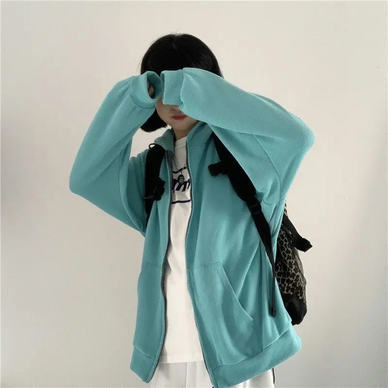 Hoodies Women Thin Zip-up Casual Unisex Popular Lazy Style Harajuku Autumn Fashion Street Wear All-match BF Hooded Classic Chic