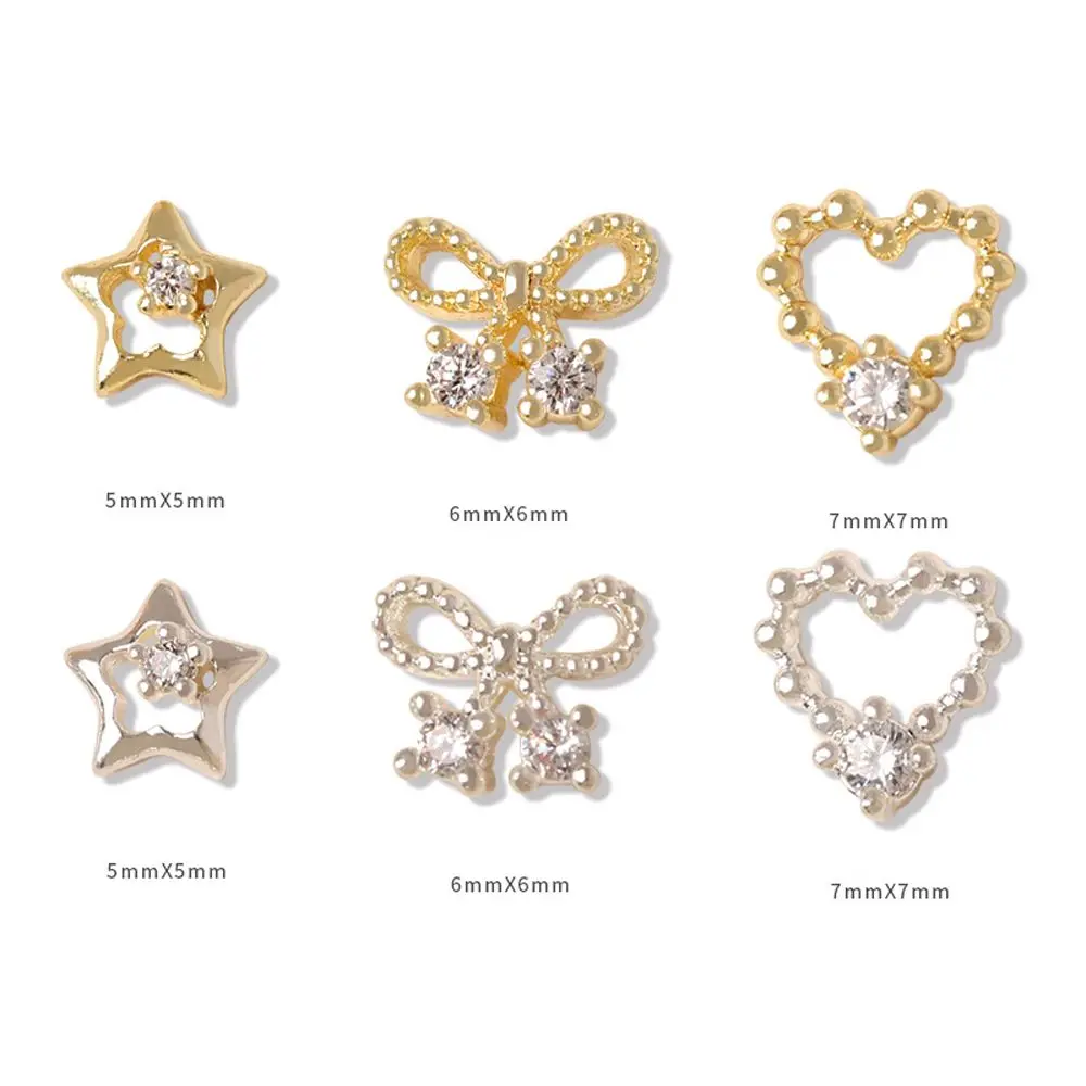 อุปกรณ์เสริม Love Heart Bowknot Zircon เครื่องประดับเล็บดาวตกแต่งเล็บโบว์เล็บ Art Rhinestones Hollow เครื่องเจาะเล็บ