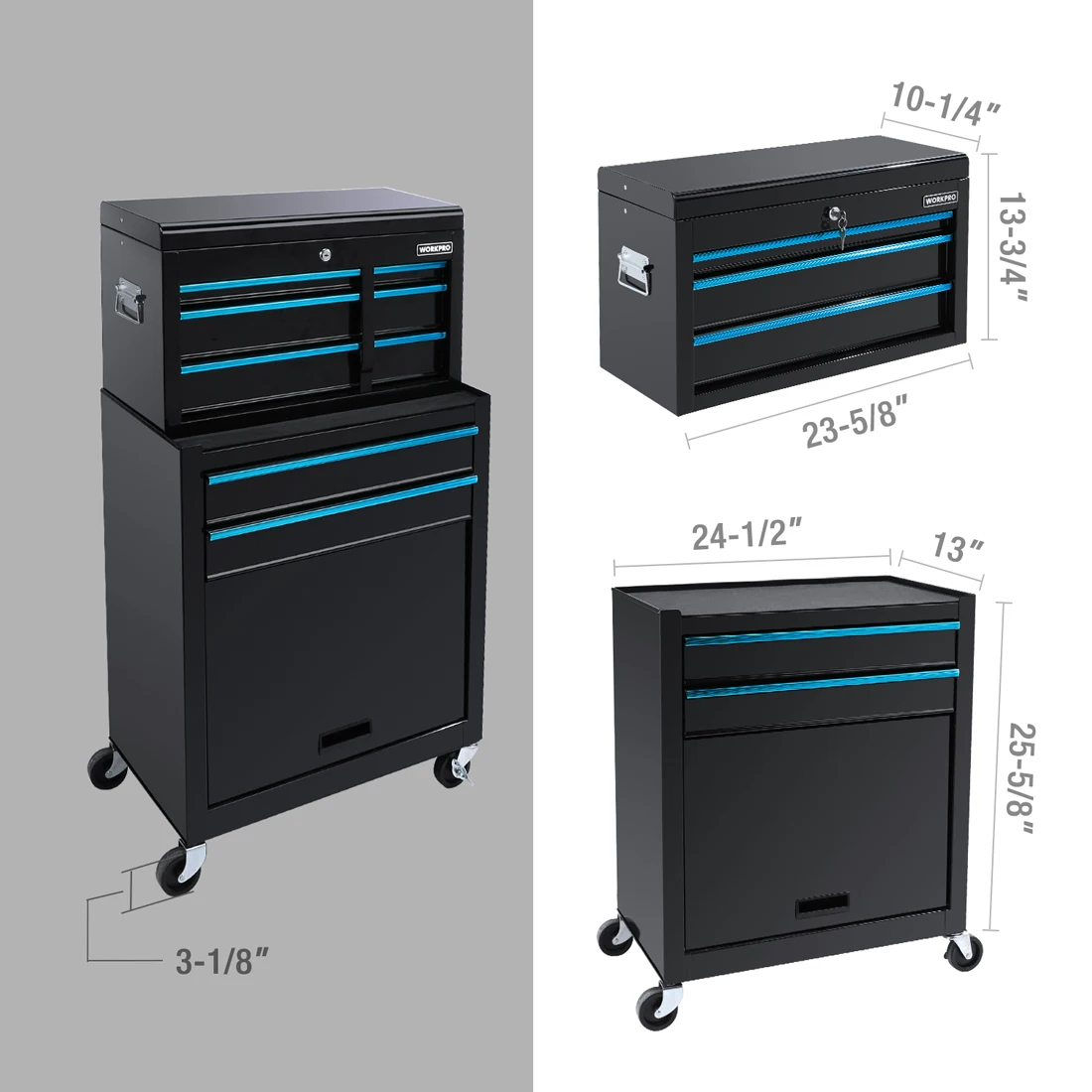 WORKPRO 24.5 Inch 5-Drawer Rolling Removable Tool Storage Cabinet Thickened Load-Bearing Multi-Hardware Tool Cabinet