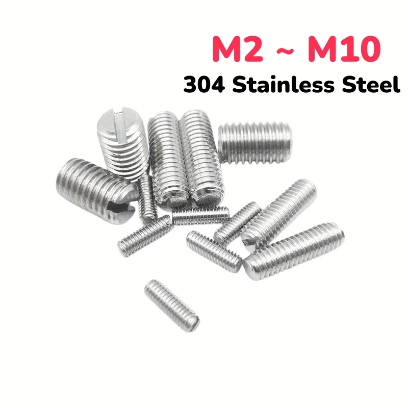 M2 ~ M10 304 Stainless Steel Slotted Flat Head Headless Screw With Flat Point Grub Screws Bolt
