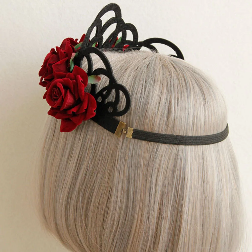 

Adjustable Rose Crown Headband Floral Garland Wedding Party Accessory Hair Decoration For Women Girls Festival