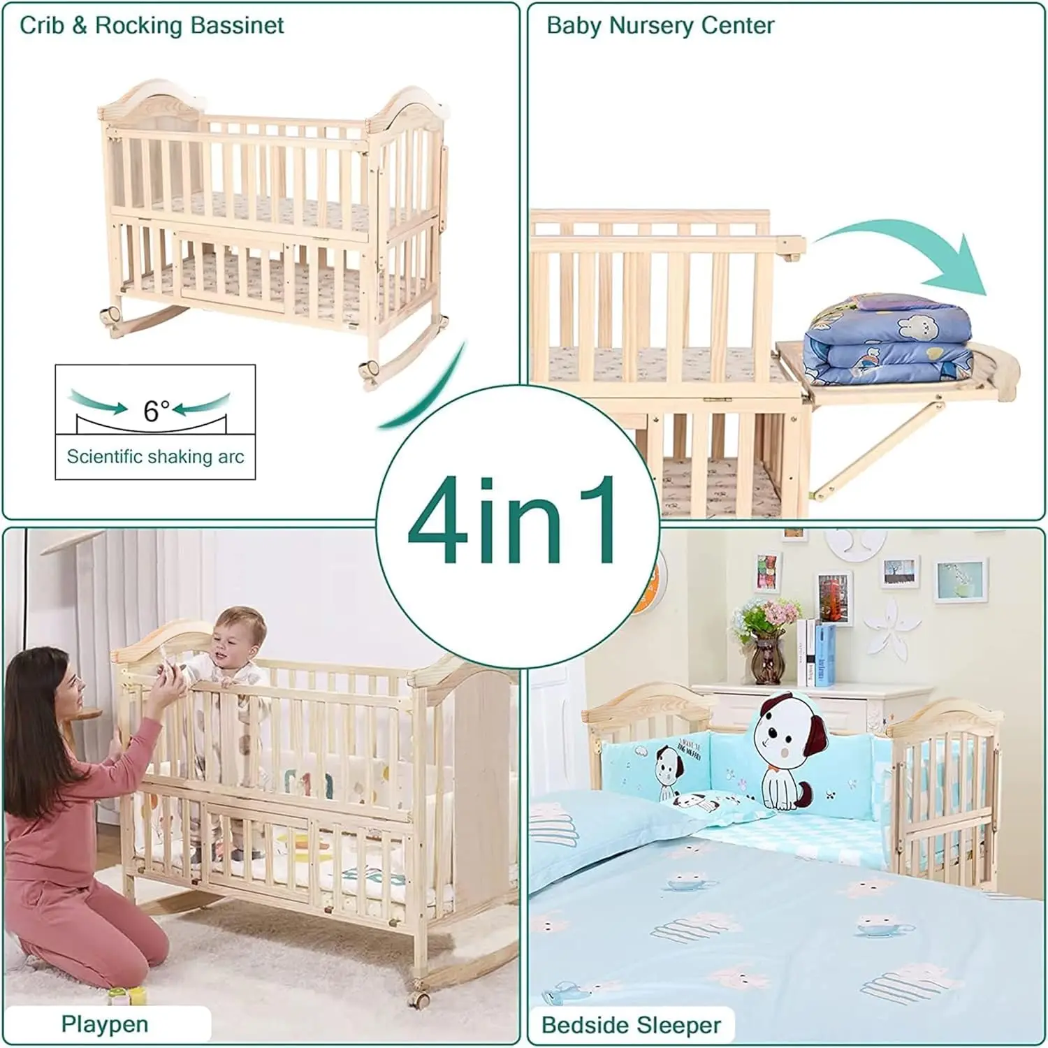 Crib 4 in 1 Convertible with Memory Foam Mattress(38