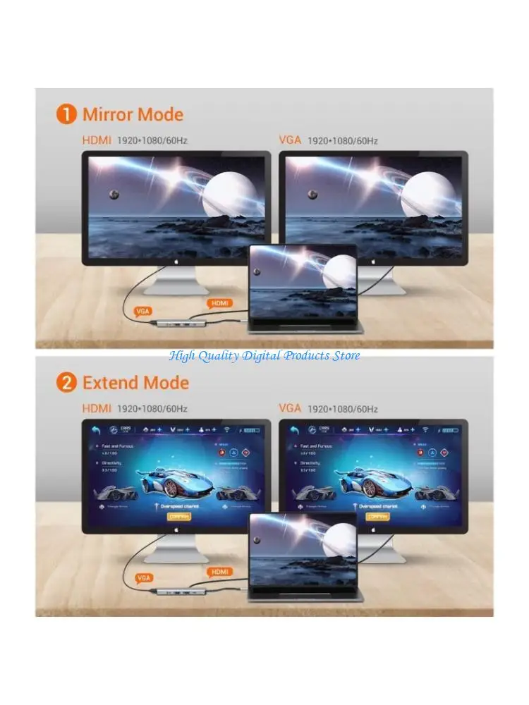 

U2JE Multiport USB C -адаптер с HDTV VGA Output RJ45 Ethernet TF Card Слот 3,5 мм док -станция для ПК для ПК