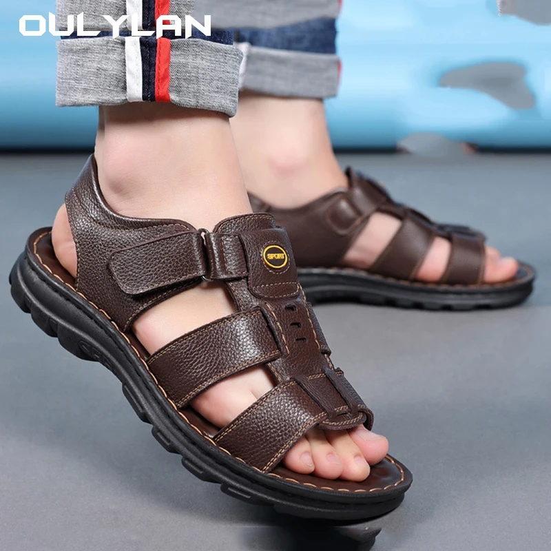 2024 Fashion Sandals Men\'s LeatherAnti Slip Breathable Soft Sole Shoes For Men Summer Water Trekking Beach Slippers