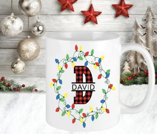 Personalised Tartan Name Monogram Christmas Cup Mug Gift Funny Novelty Present