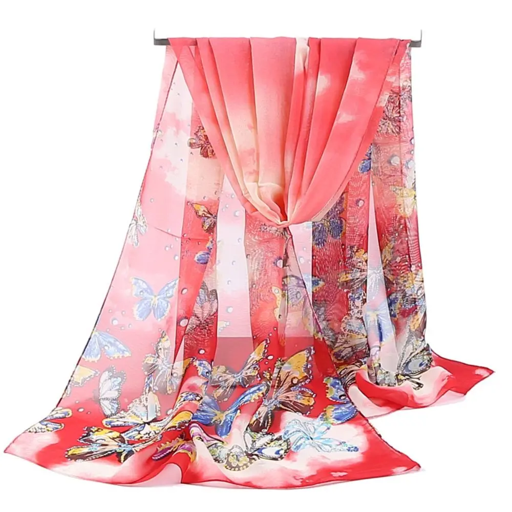 Fashion 160*50cm Chiffon Scarf Print Gradient Shawl Silk Washable Sunscreen Long Wrap Shawl for Women