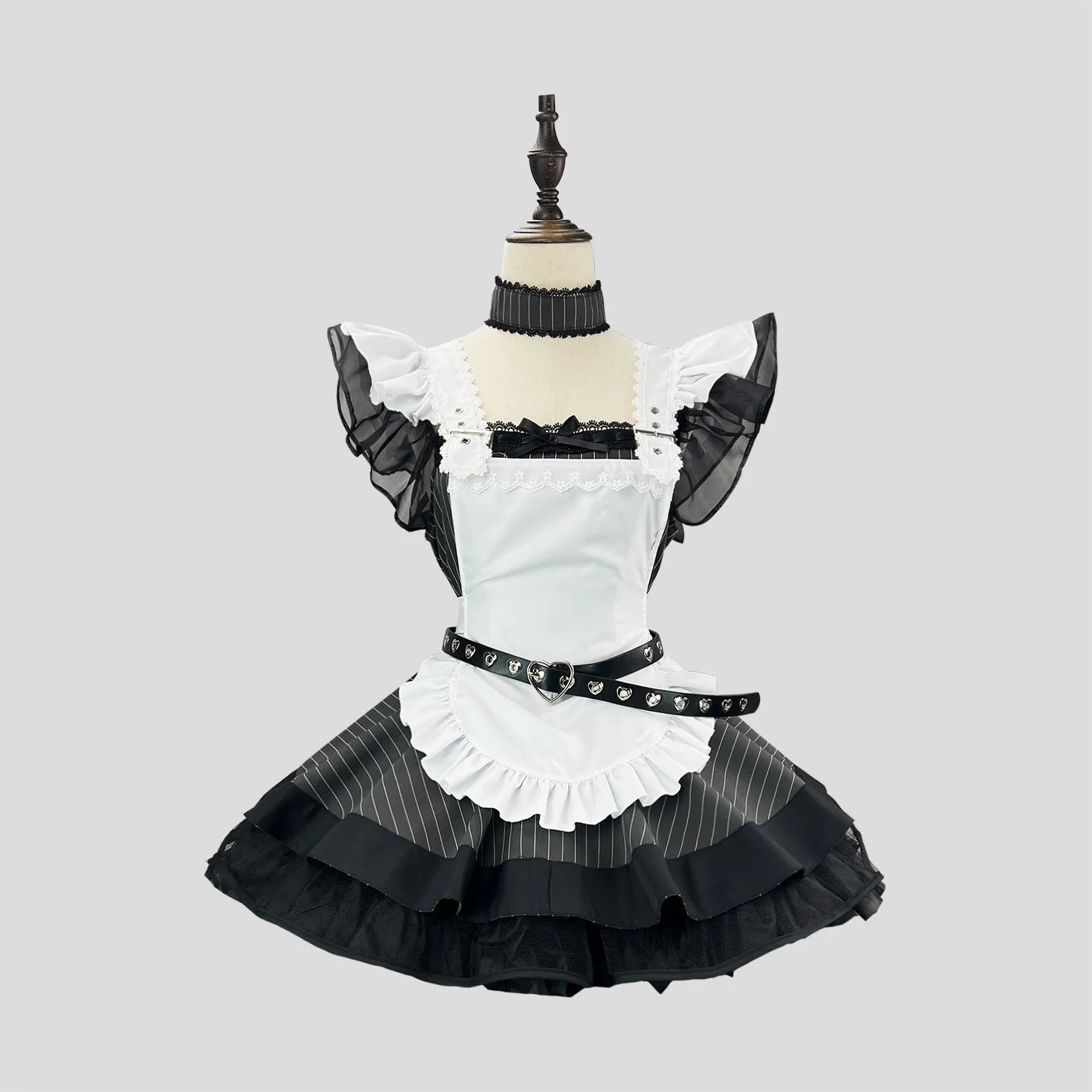 

Women Lolita Punk Dress Vintage Gothic Cosplay Costume Halloween Lolita Flying Sleeves Dress with Apron Cool Servant Uniform