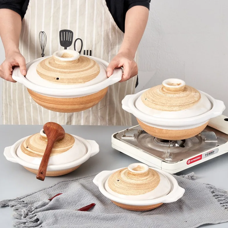 Japan Creative Earthenware Pot Clay Ceramics Soup Pot High-temperature Resistant Shallow Pan Saucepan Kitchen Cooking Cookware
