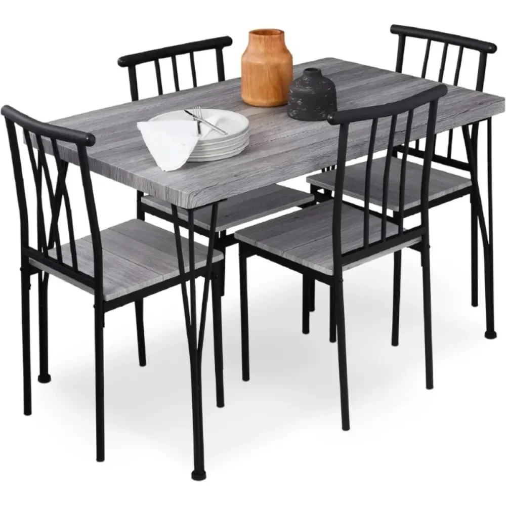 Mesa de comedor Rectangular de Metal y madera para interiores, juego de muebles modernos para cocina, comedor, comedor, desayuno, Nook, 5 piezas