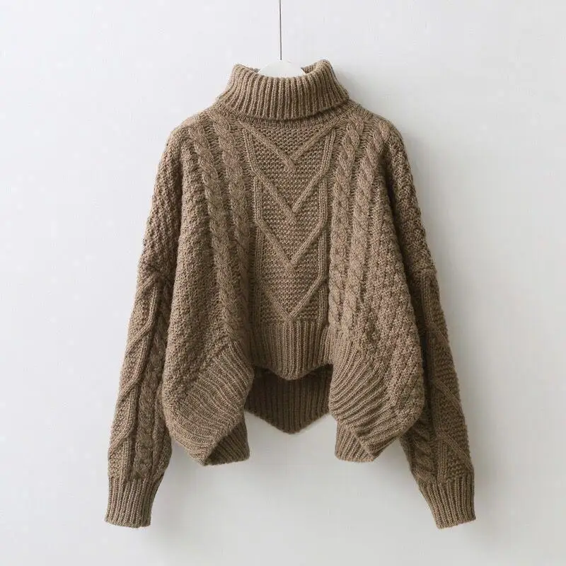 

Fashion Loose High Neck Pullover Sweater Women Spring and Autumn New Lazy Style Short Knit Sweater Top Cotton Knit Sweater