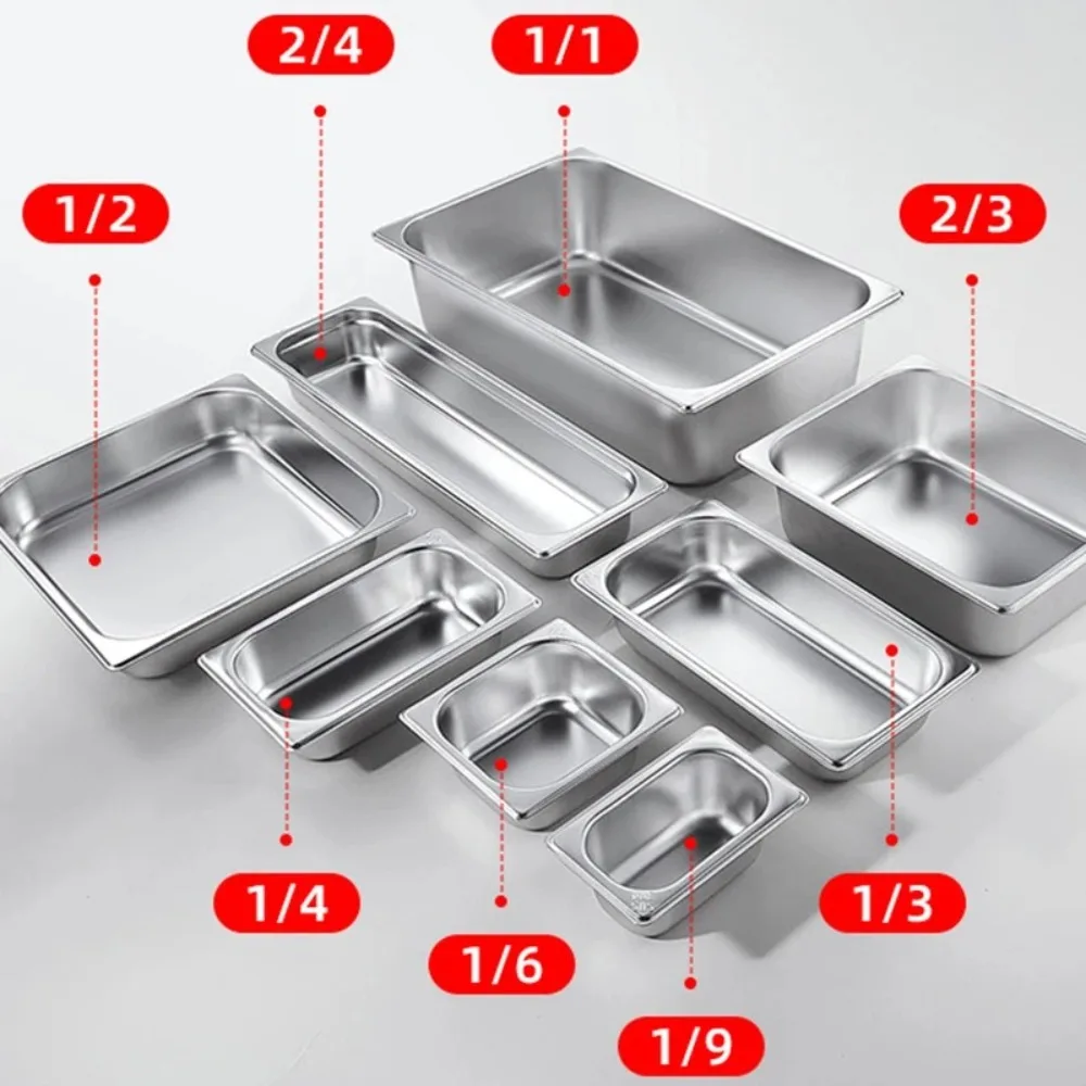 Langlebige Lebensmittelpfanne aus Edelstahl 304, 1/9, 1/6, 1/4, 1/3 1/2 mit Deckel, verdickte GN-Pfanne, leicht zu reinigender Lebensmittelbehälter, Chafing Buffet