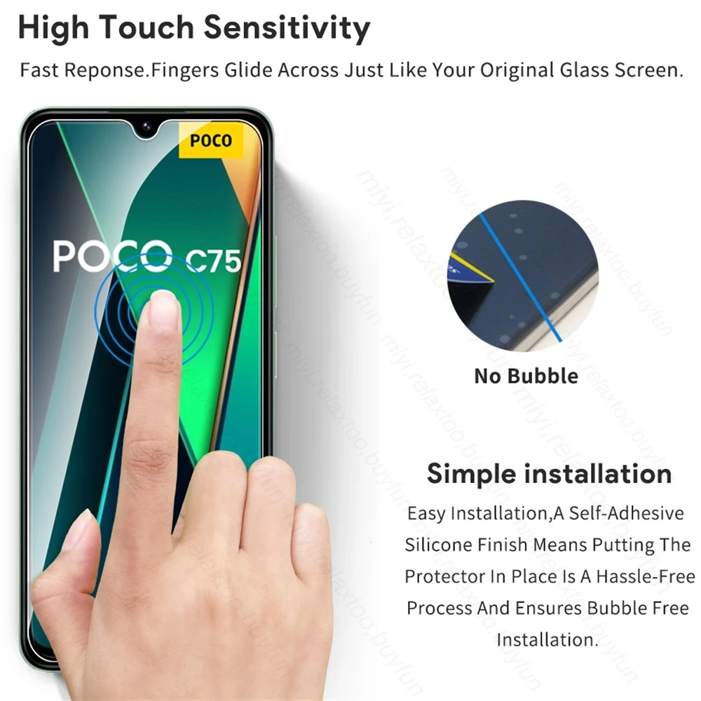 8To1 Vetro per Xiaomi Poco C75 4G Protezione Dello Schermo Custodia in Vetro Temperato Poko Little PocoC75 C 75 75C NFC 2024 Fotocamera Proteggi Vetro