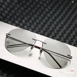 BOYSEEN Ultra Light Titanium Polarized Sunglasses Photochromic Frameless Sun Glasses Driving Fishing Goggles For Day And Night