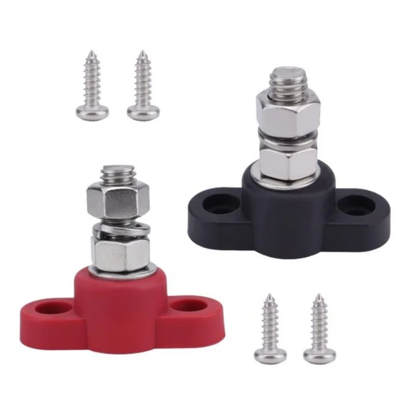 

ISURE MARINE A Pair Of Stainless Steel RV Yacht Battery Terminal Posts M10 12V-24V Red And Black Single Screw Column