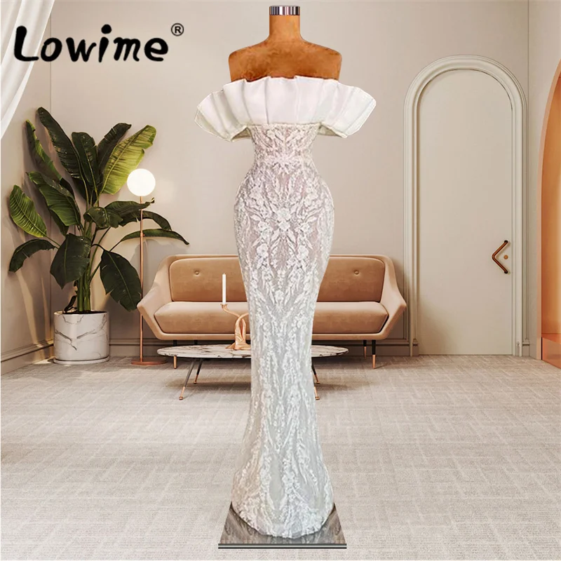 

Arabic Lace Party Dress Off The Shoulder Formal Evening Gown 2022 Dubai Prom Dresses Long Mermaid Women Evening Wear Robe Soirée