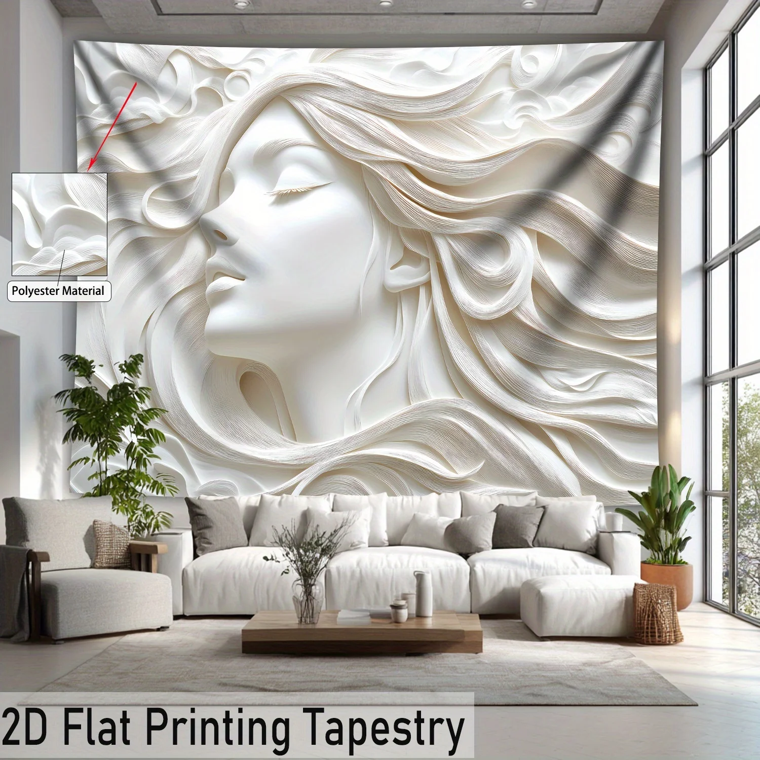 Minimalist Female Portrait Tapestry Flowing Hair Art Modern Decor Wall Hanging for Living Room or Bedroom Decoration