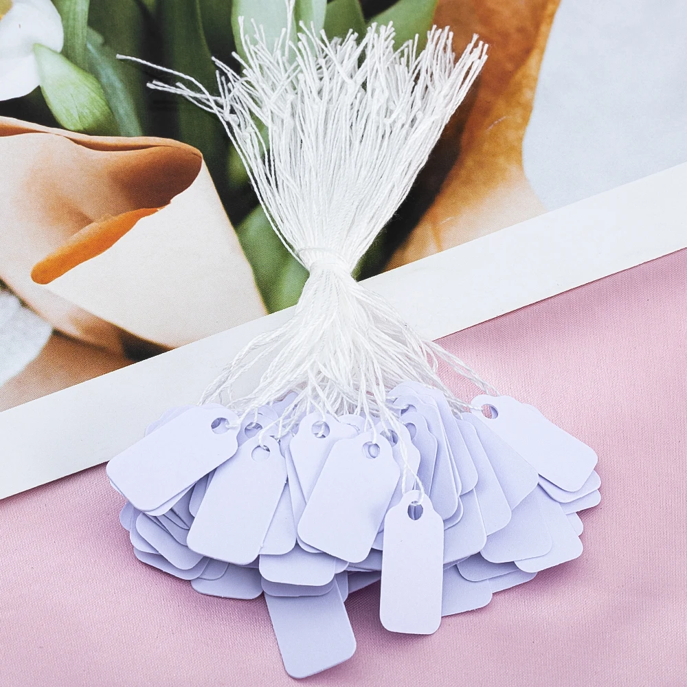 

100 шт. ювелирные бирки со шнурками, прямоугольные белые глянцевые маленькие бирки для демонстрации ювелирных изделий, рекламные бирки и бирки для подвешивания