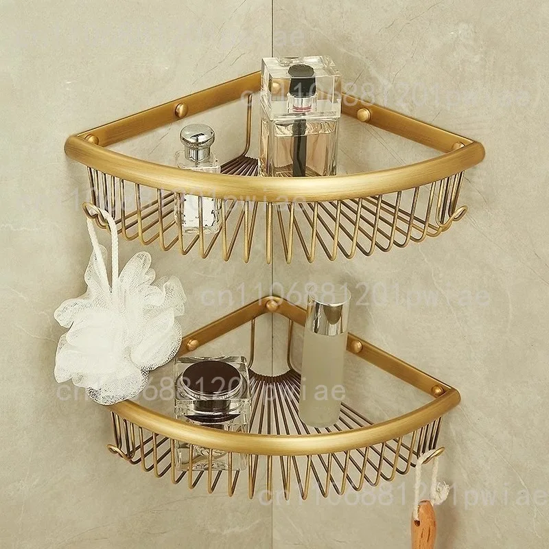 Shower Caddies Corner Shelf for Bathroom Brass Basket Organizers and Storage Shampoo Soap Holder