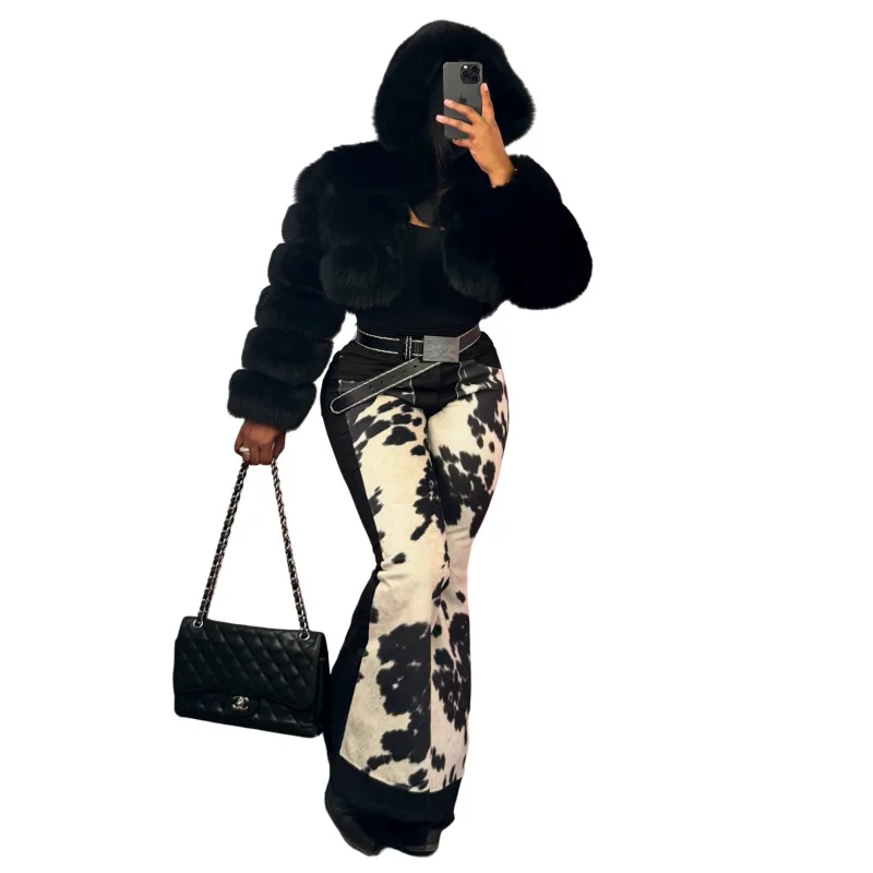 Pantalones vaqueros acampanados con corte de bota para mujer, vaqueros de cintura alta con estampado Vintage, bolsillos sueltos lavados, cremallera, longitud completa empalmada