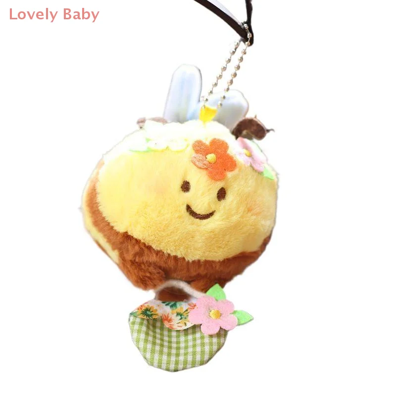 【BBS】1 peça kawaii bonito cesta de flores pequena abelha boneca brinquedo de pelúcia chaveiro pingente mochila das crianças acessórios presentes do feriado
