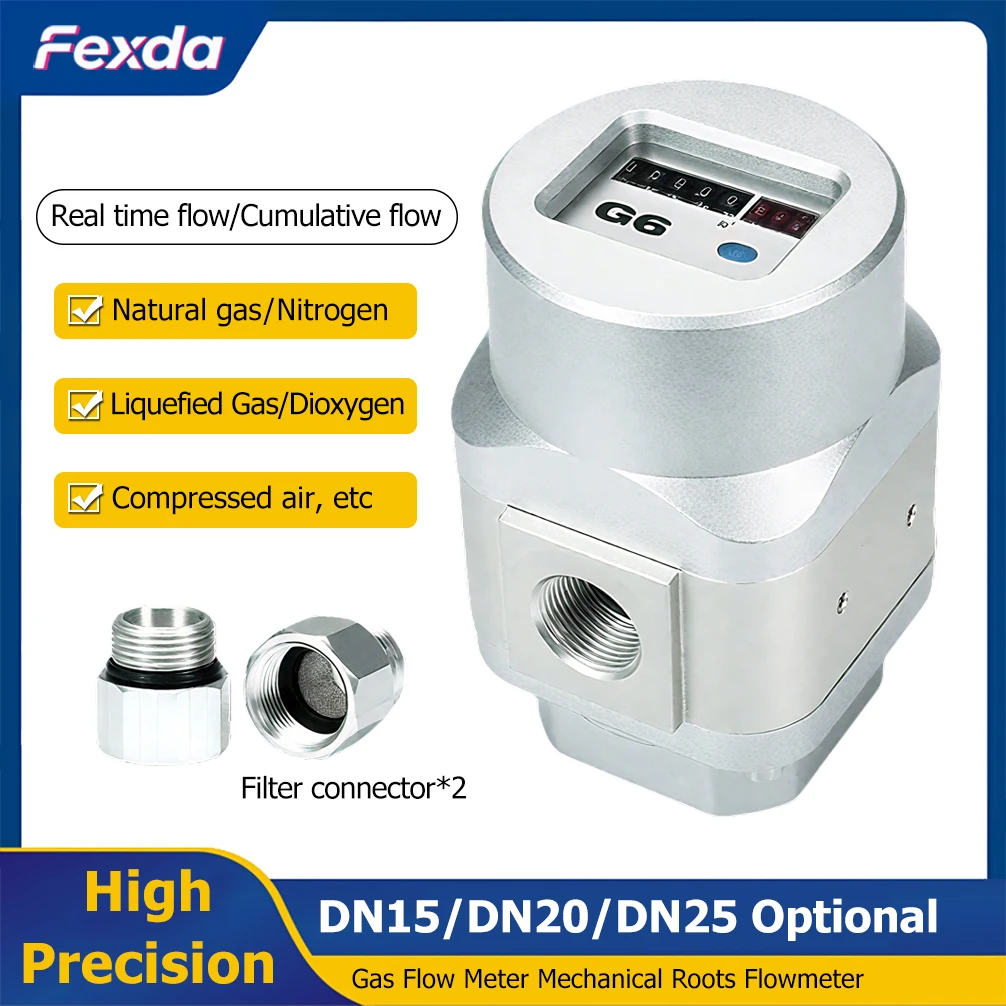 High Precision Roots Gas Flow Meter Mechanical Natural Gas Nitrogen Liquefied Gas Flowmeter for Compressed Air DN15/DN20/DN25