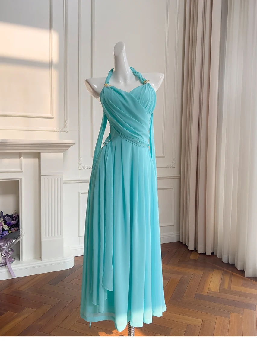 

Летнее платье Ele Blue Bal с высокой талией и юбкой А-силуэта без рукавов для пляжного отдыха для женщин в 20-летнем возрасте