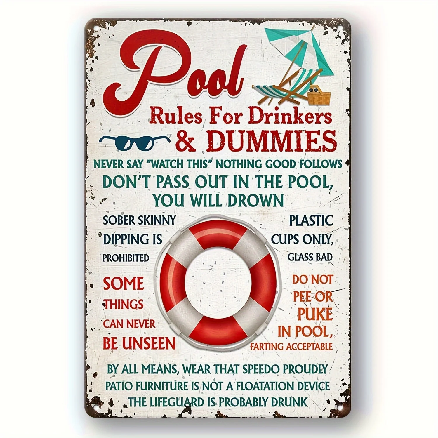 2D Metal Sign Pool Rules Vintage Wall Decor 7.87x11.81 Inch Retro Bar Garage Man Cave Home Office Gift
