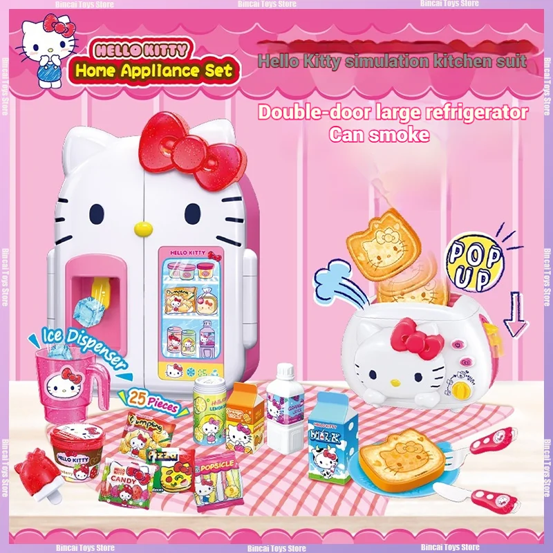 Originele Sanrio Hello Kitty Simulatie Keuken Cartoon Kawaii Kleine Koelkast Kinderspeelhuis Set Speelgoed Kerstcadeau