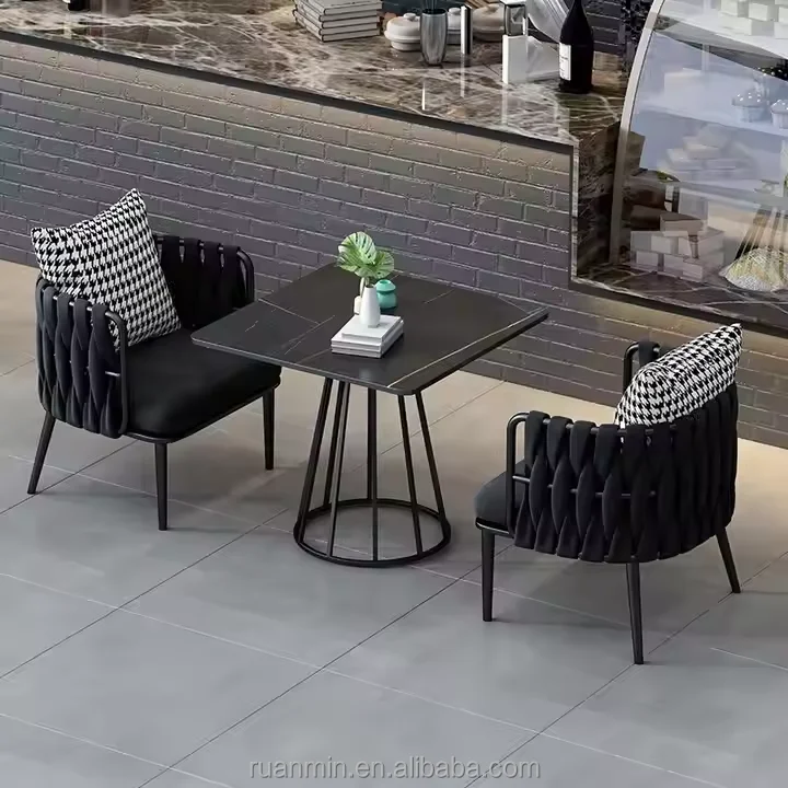 

Contemporary Modern Commercial Set Metal PU Wood Dining Table Chair for Outdoor Coffee Shops Restaurants Hotel Bars