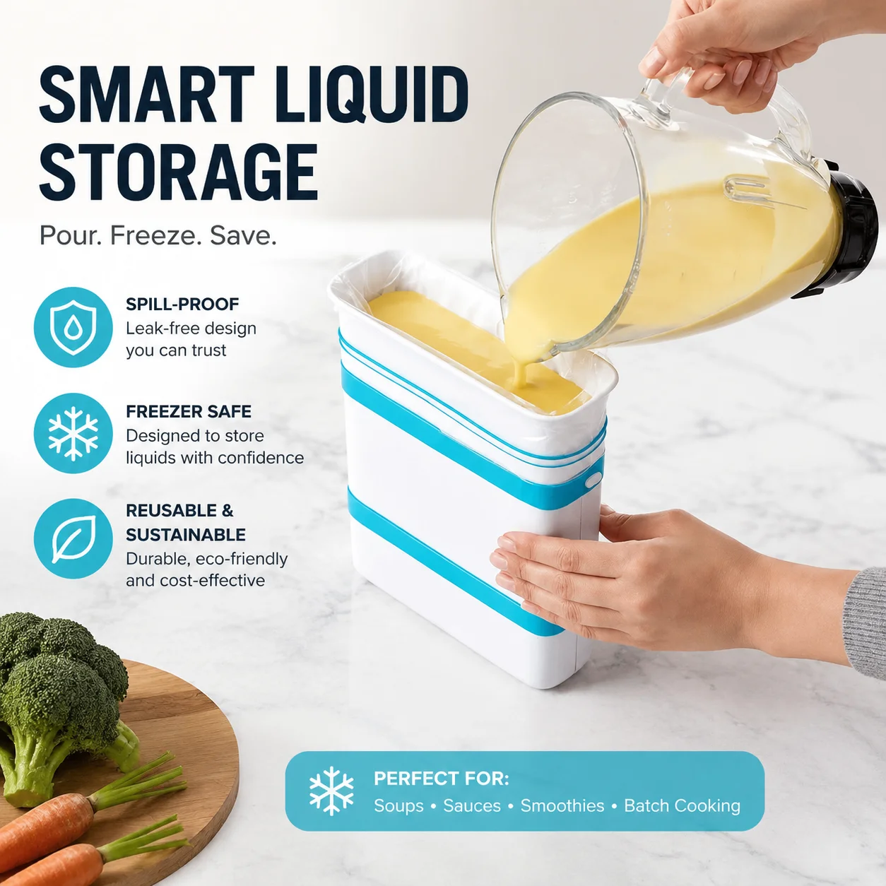 Reusable Liquid Freezer Bags Stand Up Expandable Silicone Meal Prep Containers Spill Proof for Batch Cooking